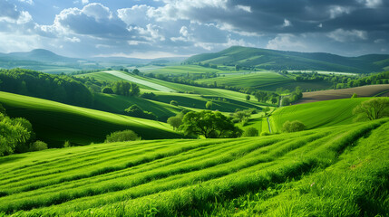 Wall Mural - green fields beautiful landscape relaxing wallpaper, background 