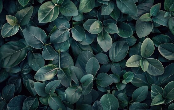 leaves texture background, dark green color, top view, nature wallpaper