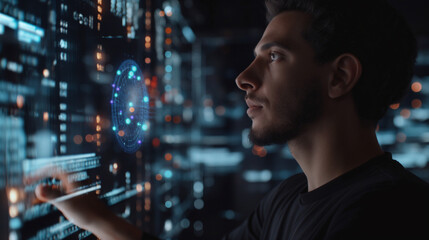 Poster - data analyst working with virtual AI assistant, futuristic digital software technology, modern digital tech 