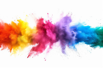 Wall Mural - colorful rainbow holi paint color powder explosion isolated white wide panorama on white background.


