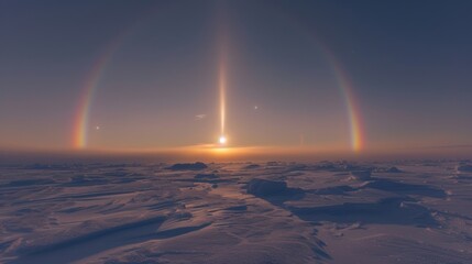 Wall Mural - pillars of light stretching from the horizon to the sundog halo above.