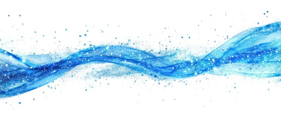 Wall Mural - banner of a floating blue wavy stream of water on a flat white background