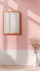 Poster - Elegant Minimalistic Photo Frame on a Pastel Pink Wall with Ethical Production Theme for International Friendship Day
