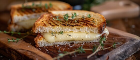 Wall Mural - garlic bread grilled cheese wallpaper on a professional setting, nice depth with a blurred background 