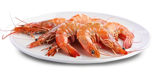 Wall Mural - giant food shrimp on a plate, realistic and professional setting