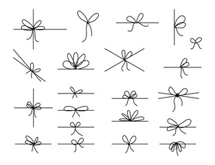 Wall Mural - Line bows on ribbon. Bow on string set for box and decoration design. Simple outline bowknot