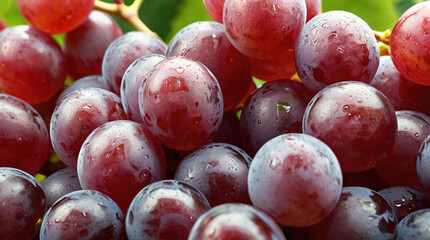 Wall Mural - Pile of red grapes fruit and leaves background