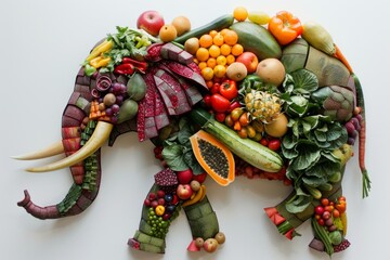 Sticker - An elephant made of fruits and vegetables arranged in the shape of an animal. AI.