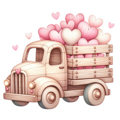 Wall Mural - Truck loaded with hearts for Valentine's Day clipart on transparent background