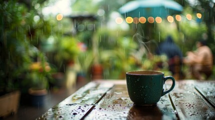 Canvas Print - A family enjoying a cup of hot tea on their porch watching the monsoon rains bring life to their garden.