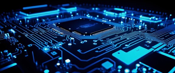 Abstract digital illustration of a blue circuit