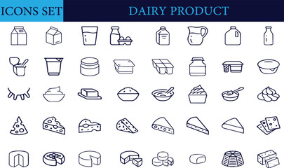 Dairy Product Editable Icons set. Vector illustration in modern thin line style of food related icons: milk, butter, cheese, and more. Pictograms and infographics for mobile apps.