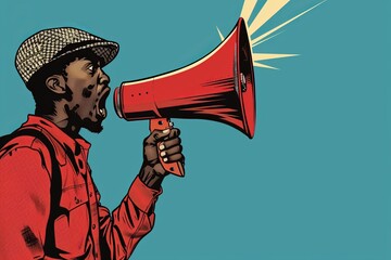 Wall Mural - African-American / black man with megaphone pop art retro vector for protest , activism , empowerment , speech ,demonstration