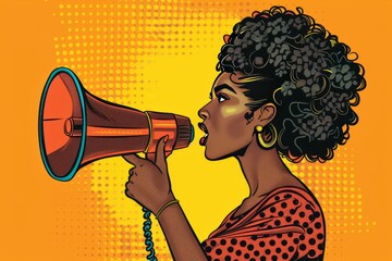 Wall Mural - African-American / black Woman with megaphone pop art retro vector for protest , activism , empowerment , speech ,demonstration