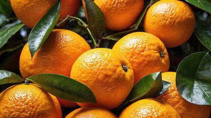 Wall Mural - Pile of orange fruit and leaves background