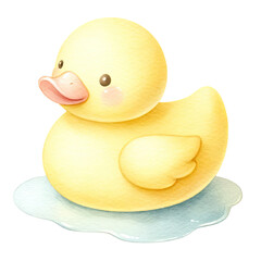 Wall Mural - Cute yellow rubber duck for baby shower clipart on transparent background
