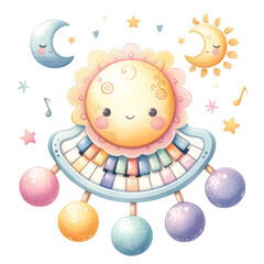 Wall Mural - Baby mobile with sun and planets for baby shower clipart on transparent background
