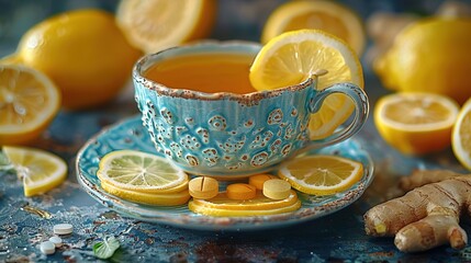 Wall Mural - tea with lemon and cinnamon