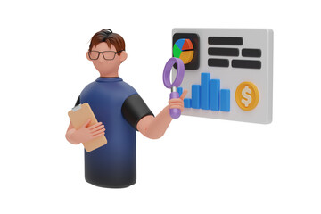 Poster - Businessman is analyzing financial report 3D Illustration