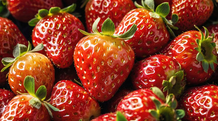 Wall Mural - Pile of strawberry fruit and leaves background