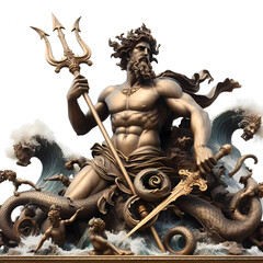 Wall Mural - statue of poseidon the god of the seas in bronze with white background