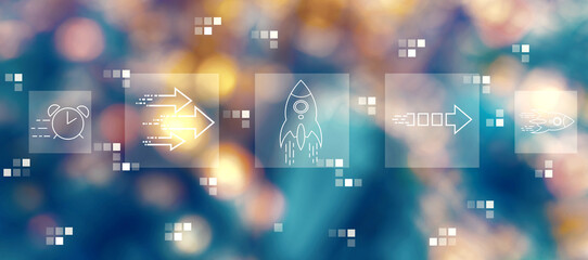 Poster - rapid growth concept with blurred city lights at night