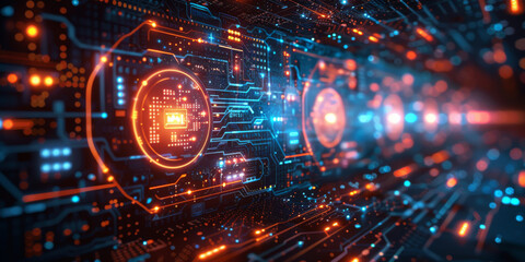 Digital background for tech, AI, neural networks, data, audio, graphics