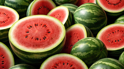 Wall Mural - Pile of watermelon fruit and leaves background