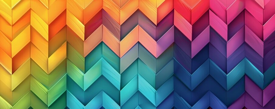Colorful geometric chevron pattern, vibrant rainbow gradient. Modern abstract art concept