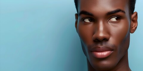 Wall Mural - Handsome Black Man s Face in Professional Makeup for Skincare Advertising Banner