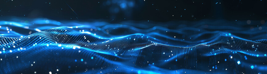 Fototapete - Abstract blue digital background with glowing network connections and neural networks in the dark black space. Digital technology concept.