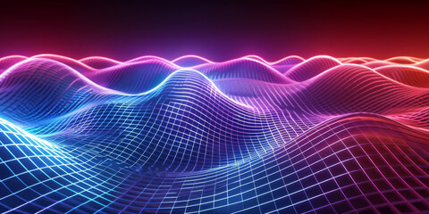 Fototapete - Abstract gradient background with neon light grid waves, Futuristic wallpaper. Big data technology concept.