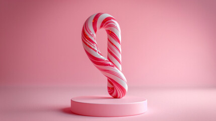 Wall Mural - A whimsical lectern sculpted from candy canes, standing playfully against a soft pastel pink background.