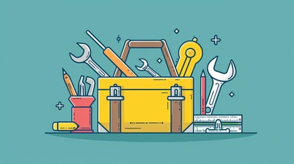 illustration of a toolbox filled with various tools, representing creativity, construction, and prob