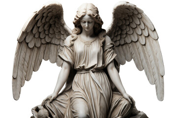 Serene marble angel statue with majestic wing