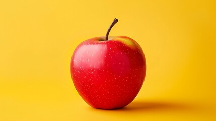 Wall Mural - Red apple on a solid background in bright lemon yellow.