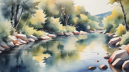 rivière aquarelle style