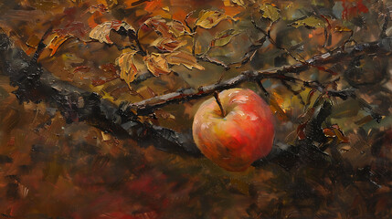 Wall Mural - A red apple is sitting on a table in front of a dark background