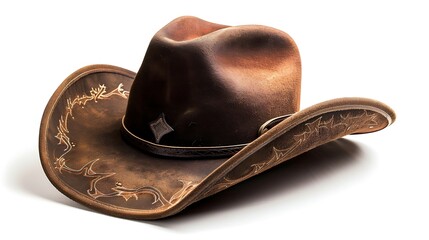 Wall Mural - brown cowboy hat featuring genuine leather band, isolated.
