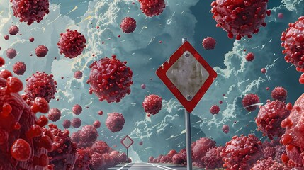 Wall Mural - Yield Sign Surrounded by Spleen Cells Emphasizing B-Complex Vitamins and Immune Function