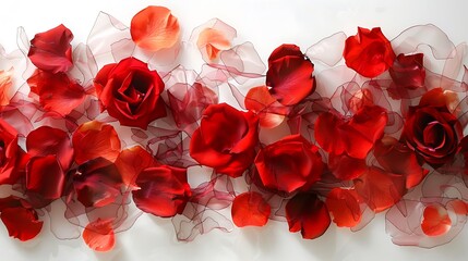 Wall Mural - scarlet rose petals arranged gracefully on a translucent canvas.