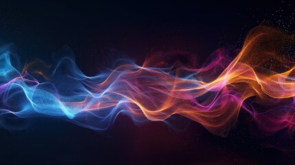 Wall Mural - abstract digital wallpaper with futuristic glowing colorful waves on dark background. generative ai 