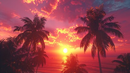 Wall Mural - Tropical Sunset over the Ocean