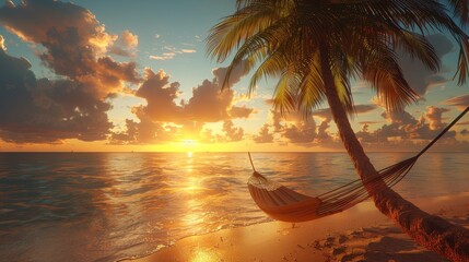 Wall Mural - Relaxing Hammock on a Tropical Beach at Sunset