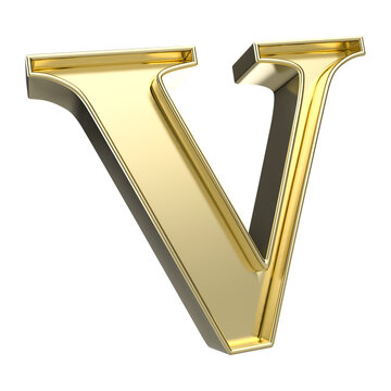 V Font Gold 3D Rendering