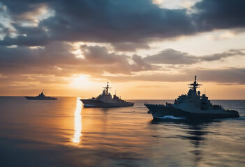 Wall Mural - A group of many warships at sea