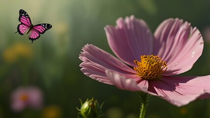 Wall Mural - butterfly on pink flower