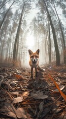 Wall Mural - A fox standing in the middle of a forest