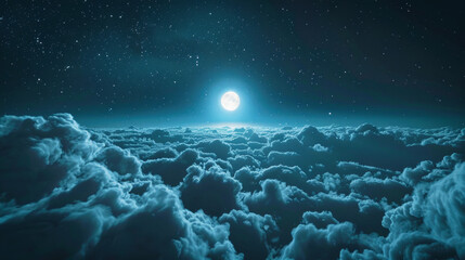 Wall Mural - A breathtaking view of the moon shining brightly above clouds in the night sky