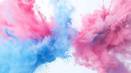 Sky blue and pink color explosion on white background, vibrant splash.
